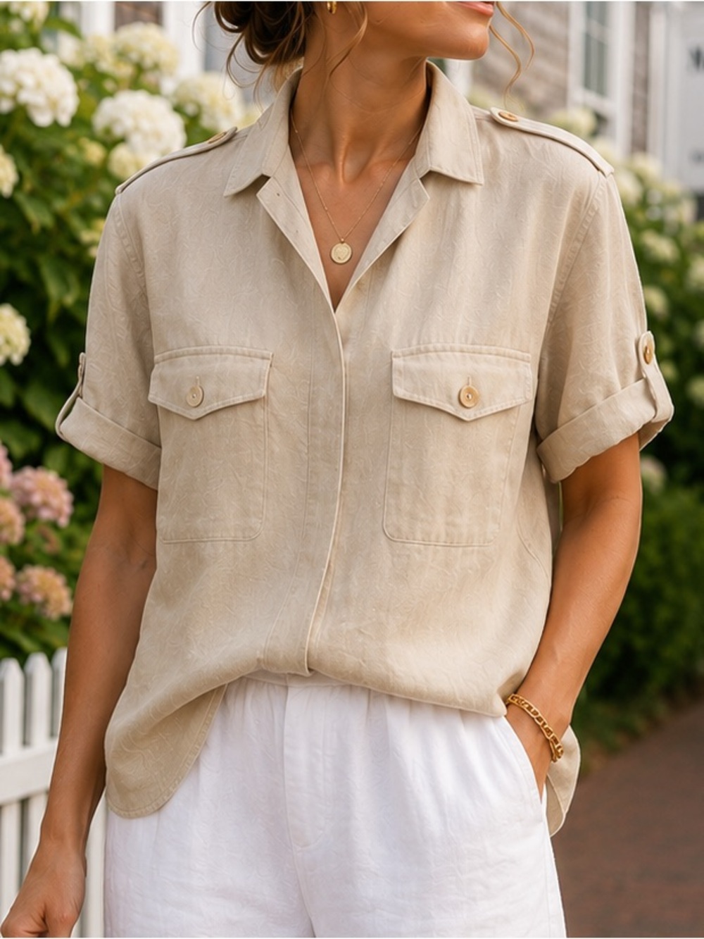 Vintage Lauren Ralph Lauren 100% Linen Safari Shirt | Hidden Placket | Small